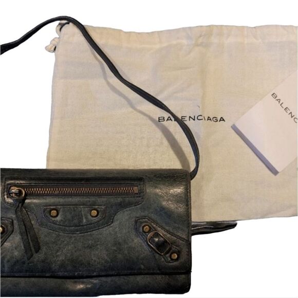 Balenciaga Agneau Classic Hardware Continental Wallet on Strap Anthracite - Picture 1 of 16